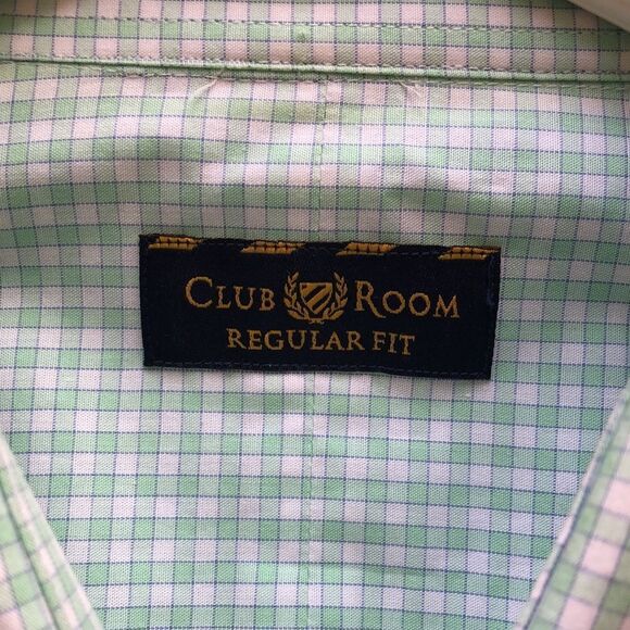 Club Room Long Sleeve Button Down Shirt Size 17 (32/33) GUC green/white - Picture 3 of 5